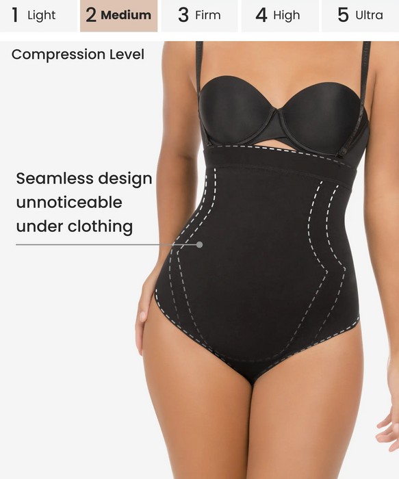 High-waist tummy control shaper in thong - Style 1596-CYSM Shapers- Seamless.