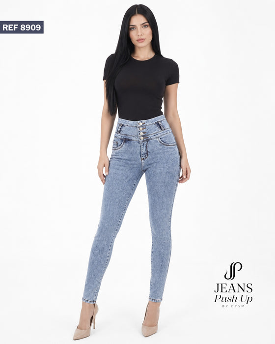 Light Blue Skinny Push Up Jeans Style 8909 — High-Rise 4-Button Waistband & Natural Butt Lift