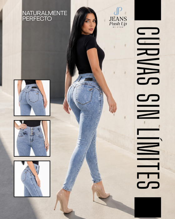 Light Blue Skinny Push Up Jeans Style 8909 — High-Rise 4-Button Waistband & Natural Butt Lift